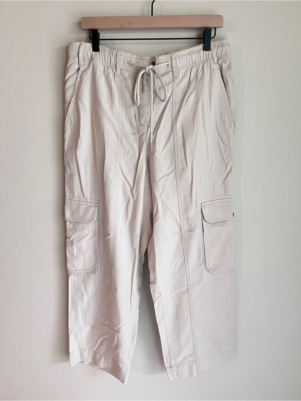 Quince Vintage Wash Tencel Women's Cargo Drawstring Pants Cream Size L